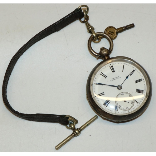 249 - Perkin Wakefield Victorian silver key wound and set open faced pocket watch signed white enamel dial... 