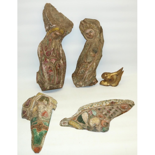 65 - Amanda Barrie collection - Unusual collection of wooden possible fairground painted carvings (5)