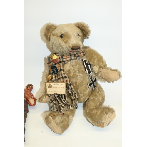 69 - Amanda Barrie collection- Gold plush Teddy bear from the SNC, House of Nesbit with Burberry scarf an... 