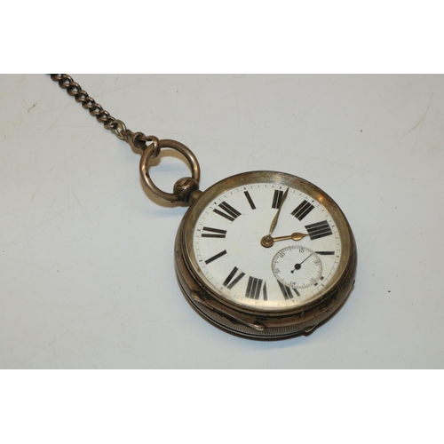 845 - Victorian silver open faced key wound pocket watch, white enamel dial with subsidiary seconds coin e... 