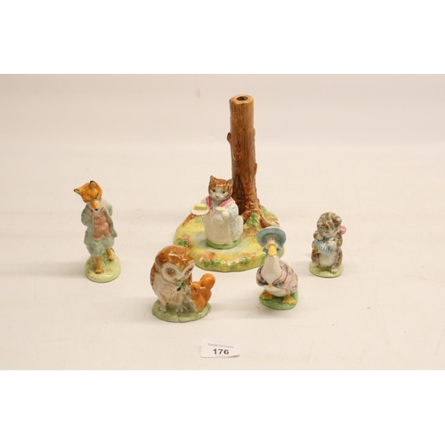 176 - Four Beswick Beatrice potter figures, Old Mr Brown, Jemima puddle duck, Mrs Moppet, Foxy Whiskered G... 