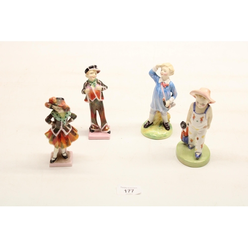 177 - Four Royal Dalton Figures pearly boy No HN2035 H14cm, Pearly girl No HN2036 H13.5cm, Little Boy Blue... 