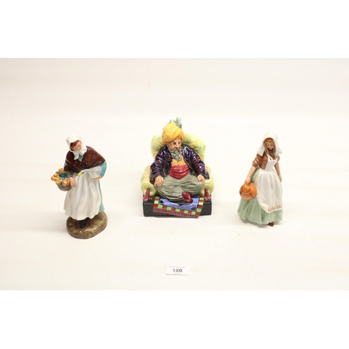 180 - Three Royal Dalton Figures Abdullah No HN2104 H15cm, Country Lass HN No 1991 H19.5cm TM No HN2057 H1... 