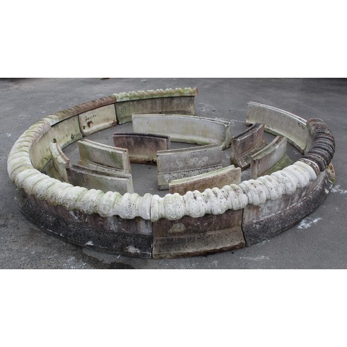 1008D - Sectional concrete pond surround in 18 pieces, 6 large 128cm, 12 small 65cm and 12 top stones 123cm