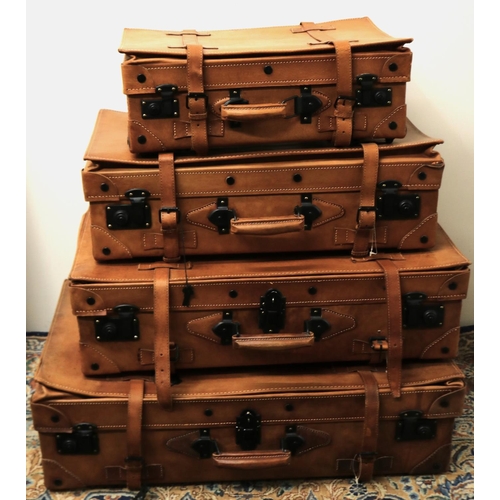 290 - Graduated set of four Vintage style brown leather suitcases, labelled Giovanni, W75cm D45cm H22cm ma... 