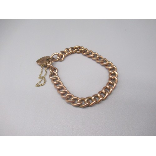 208 - 9ct yellow gold chain link bracelet with heart padlock clasp, stamped 9c, L18.5cm, 12.3g