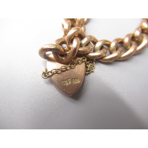 208 - 9ct yellow gold chain link bracelet with heart padlock clasp, stamped 9c, L18.5cm, 12.3g