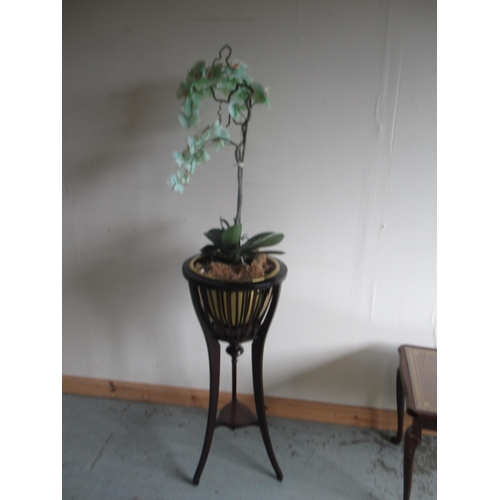 815 - Regency style tripod jardiniere with brass insert, H85cm and a reproduction coffee table with inset ... 