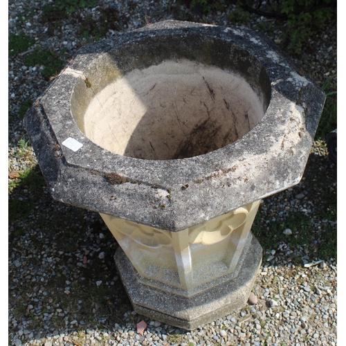 1157 - Pair of reconstituted stone Gothic revival planters of octagonal tapering form, approx W59cm H58cm (... 