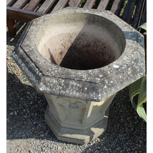 1157 - Pair of reconstituted stone Gothic revival planters of octagonal tapering form, approx W59cm H58cm (... 