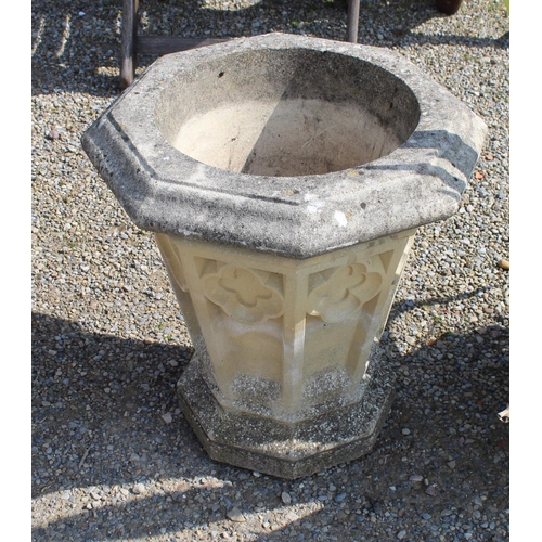 1159 - Pair of reconstituted stone Gothic revival planters of octagonal tapering form, approx W59cm H58cm (... 