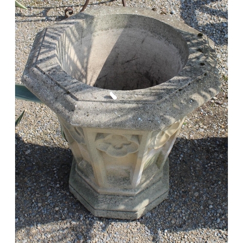 1159 - Pair of reconstituted stone Gothic revival planters of octagonal tapering form, approx W59cm H58cm (... 