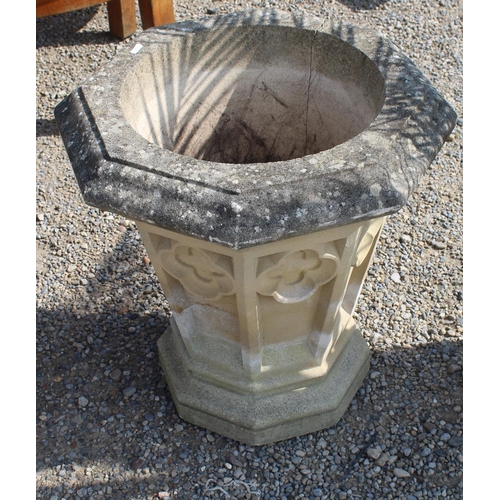 1159 - Pair of reconstituted stone Gothic revival planters of octagonal tapering form, approx W59cm H58cm (... 