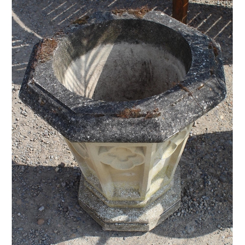 1159 - Pair of reconstituted stone Gothic revival planters of octagonal tapering form, approx W59cm H58cm (... 