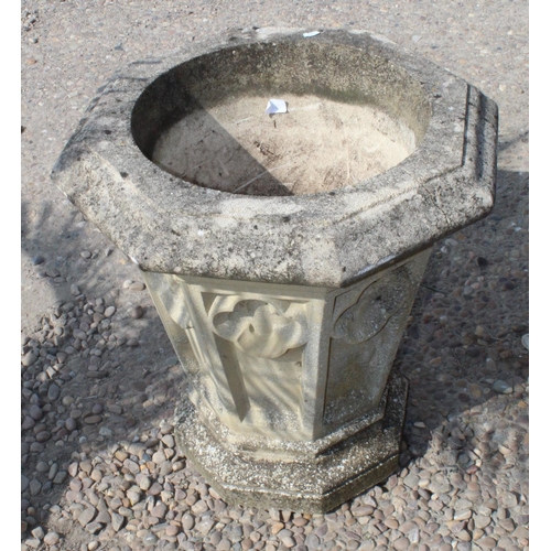 1160 - Pair of reconstituted stone Gothic revival planters of octagonal tapering form, approx W59cm H58cm (... 