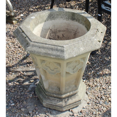 1160 - Pair of reconstituted stone Gothic revival planters of octagonal tapering form, approx W59cm H58cm (... 