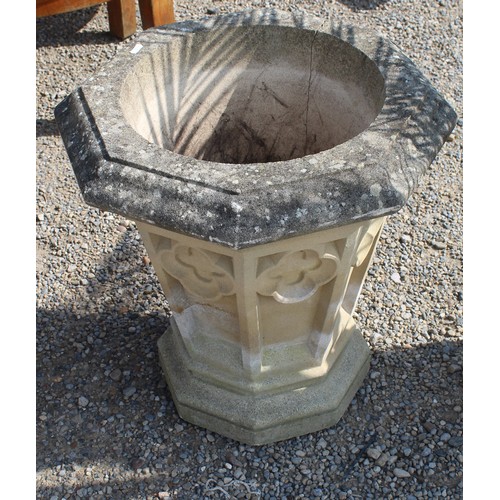 1158 - Pair of reconstituted stone Gothic revival planters of octagonal tapering form, approx W59cm H58cm (... 