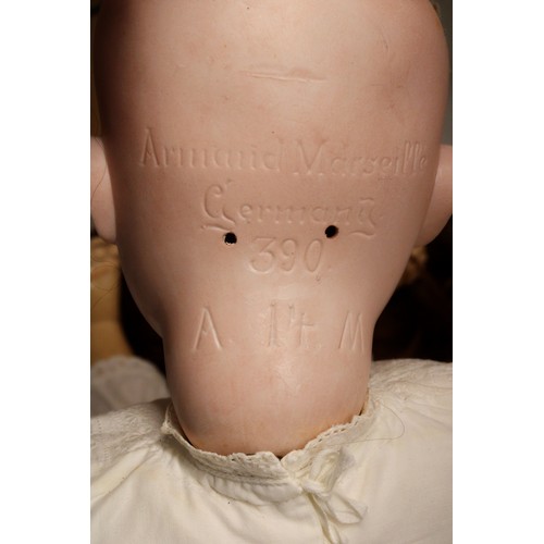 860 - The Lizzie Cundy Collection - Armand Marseille doll in white dress, marked 'Armand Marseille Germany... 