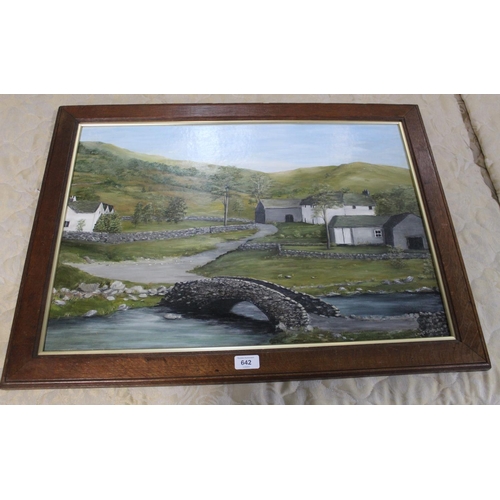 642 - Hilda Seaton (British C20th); 'Watendlath Bridge Borrowdale' oil on board, signed,  titled and dated... 