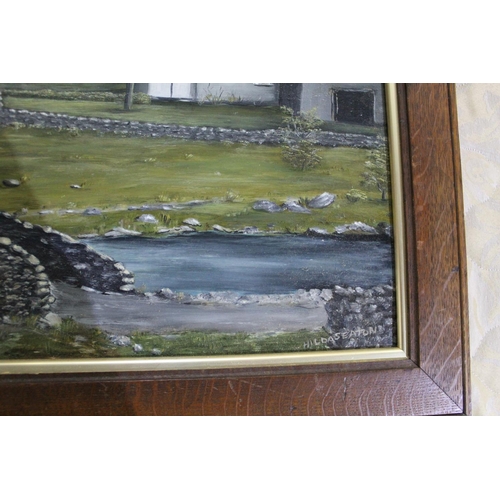 642 - Hilda Seaton (British C20th); 'Watendlath Bridge Borrowdale' oil on board, signed,  titled and dated... 