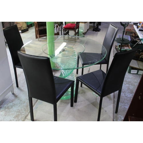 662 - Mark Webster Designs dining table, clear glass circular top on twist step turned column and stepped ... 