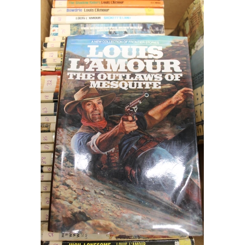 837 - Louis L'amour collection of American Western paper back novels aprox 90 and Lonely Planet guides, ci... 