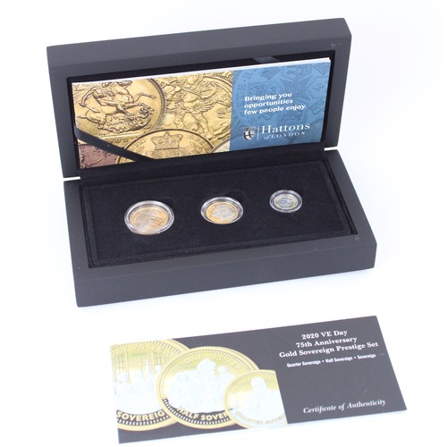 233 - 2020 VE Day 75th Anniversary Gold Sovereign Prestige Set, Alderney Islands quarter sovereign, half s... 