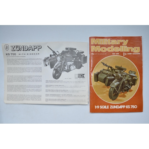 31 - Esci 1/9 scale Zundapp KS750 German Army motorbike plastic model kit with sidecar (item no 7003), un... 