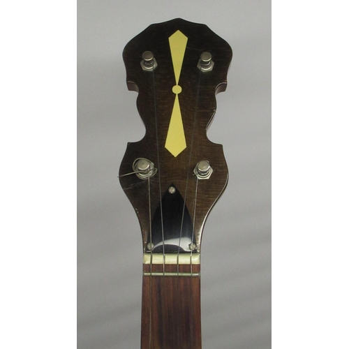 454 - Unnamed banjo mandolin (banjolin) with closed back, H98cm, with grey carry bag