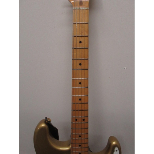 458 - Fender Stratocaster 6 string electric guitar, serial number CA10547, Fender strap and a Fox's Music ... 