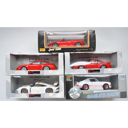 87 - Five 1/18 scale diecast Porsche models incl. NT Models 911 Street Car (engine panel screws removed),... 