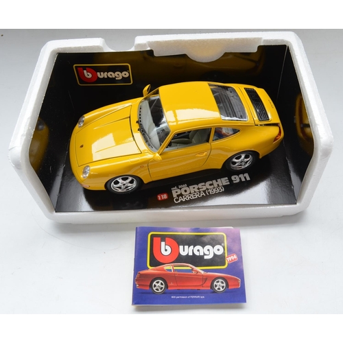 88 - Six 1/18 scale diecast car models incl. Burago Porsche 911 Carrera (1993), Burago Porsche 356B Cabri... 