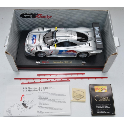 90 - Three 1/18 scale diecast Maisto GT Racing car models to include 2x Porsche 911 GT1's and a Mercedes ... 