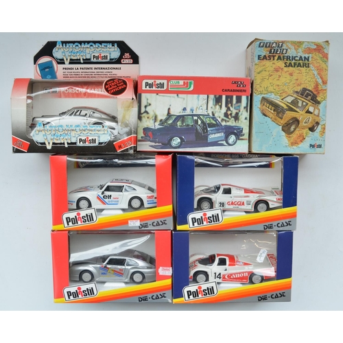 92 - Seven 1/25 scale diecast model cars from Polistil to include Fiat 128 East African Safari (box inser... 