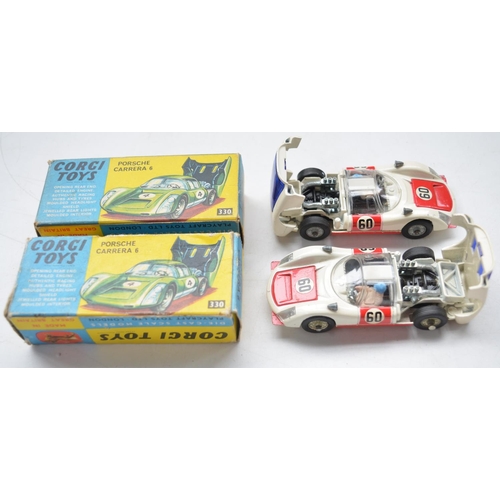 93 - Two boxed Corgi Toys No 330 Porsche Carrera 6 diecast model cars with original boxes (very good cond... 