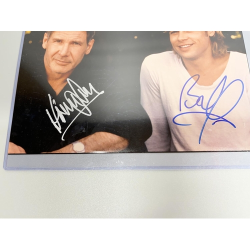 341 - Photo of Brad Pitt and Harrison Ford with signatures, and a photo of Brad Pitt with signature, both ... 