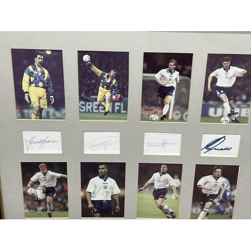 304 - Multi-framed photos with signatures of members of the England 96-98 squad inc. Alan Shearer, Les Fer... 