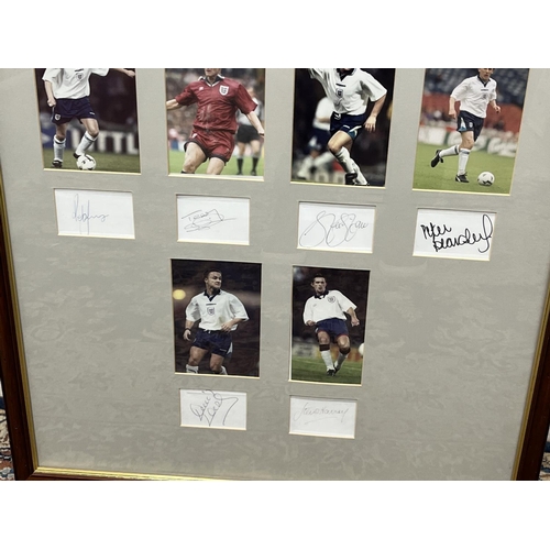 304 - Multi-framed photos with signatures of members of the England 96-98 squad inc. Alan Shearer, Les Fer... 