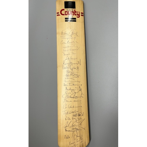 308 - Hunts County Cricket multi-signed cricket bat, only one of five signed 20 years ago by all living En... 