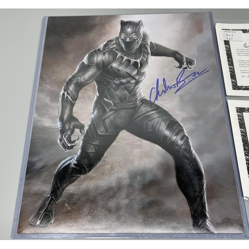 402 - Two  Chadwick Boseman photos as 'Black Panther', with signatures, with Certificates of Authenticity ... 