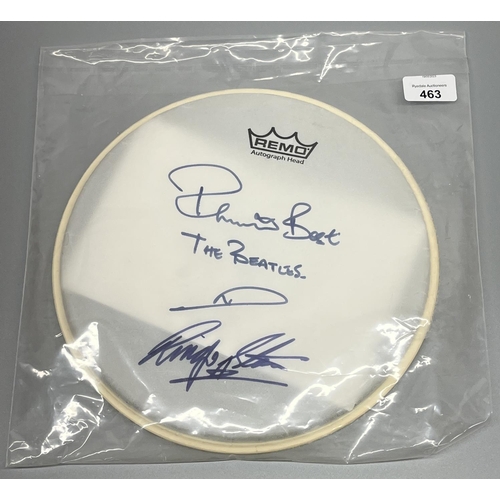 463 - Remo Autograph head Drum head, with Pete Best and Ringo Star signatures, with Certificate of Authent... 