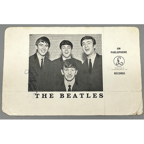 465 - 1963 Parlophone promotional photo card signed by George Harrison,

Provenance: sent to owner after r... 