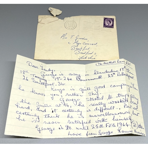 467 - George Harrison - Letter from George Harrisons mother to Vendor written in blue biro ink: 
'Dear Tru... 