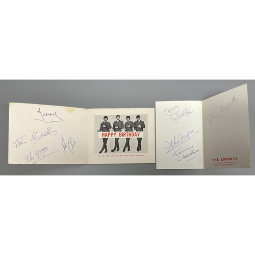 471 - The Escorts - Two Birthday cards signed by all 4 members of the band, from 25th June 1964 & 65