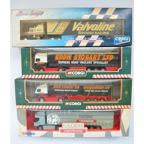 116 - Collection of diecast truck models, mostly 1/64 scale to include Corgi Eddie Stobart, Geodis Cavewoo... 