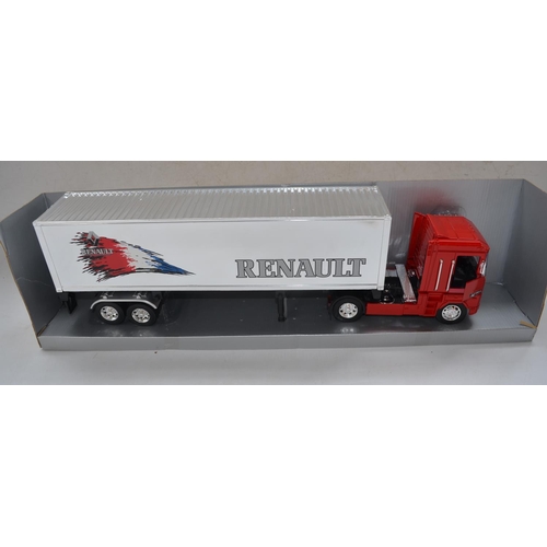 122 - Three boxed large 1/32 scale diecast and plastic truck models by New Ray, part of their Long Hauler ... 