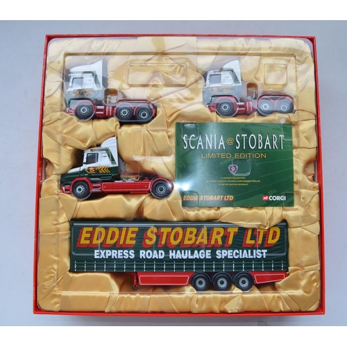 129 - Boxed Corgi 1/50 scale diecast Scania @ Stobart 3 truck set CC99155, limited edition (3038/3500) wit... 