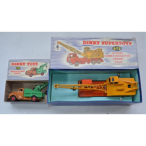 141 - Vintage Dinky Supertoys 20-ton Lorry Mounted Crane (item no 972) and Breakdown Lorry (item no 430) w... 