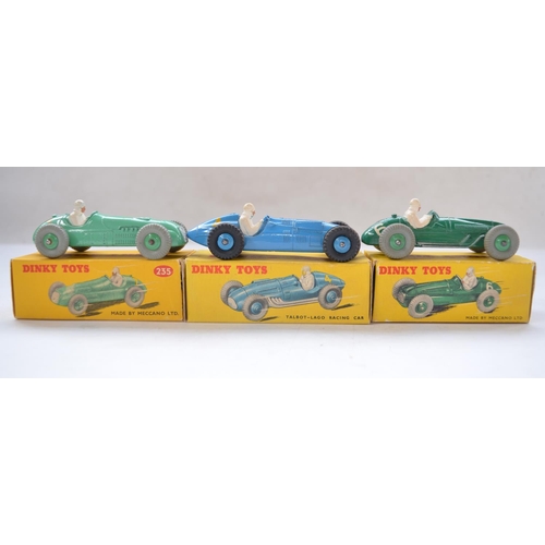 153 - Three vintage Dinky Toys racing car models complete with original boxes: Talbot-Lago Racing Car (no ... 