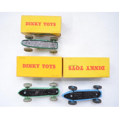 153 - Three vintage Dinky Toys racing car models complete with original boxes: Talbot-Lago Racing Car (no ... 